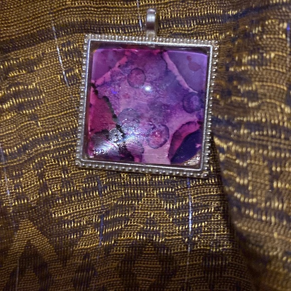 Original Alcohol Ink Art in Silvertone Settings under domed glass Jewelry Set - Picture 3 of 4